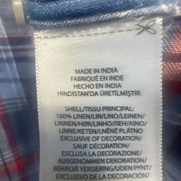 Ralph Lauren 100% Linen Plaid Button Down Shirt S/S Mens L Red White Blue Preppy - Picture 2 of 7